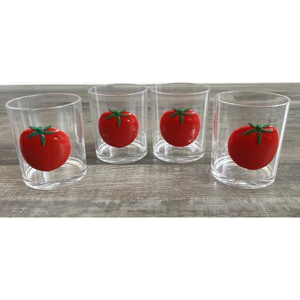 RARE Vintage HJ Stotter‎ MCM Tomato Bloody Mary Tumbler Acrylic Glasses Set of 4